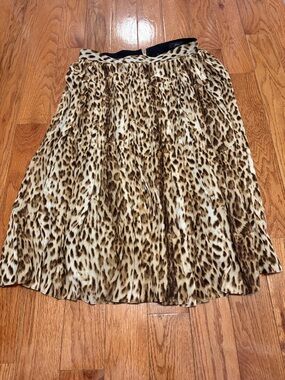 J Crew Leopard Print Pleated Midi Skirt - Brown/Beige